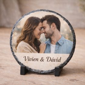   Egyedi fotós fehér kör kőlap – saját képpel vagy felirattal