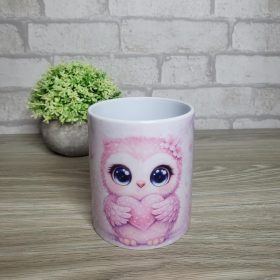 Rózsaszín baglyos szíves bögre